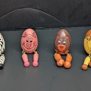 Vintage hand painted wooden egg animal shelf sitters 2-2026D5